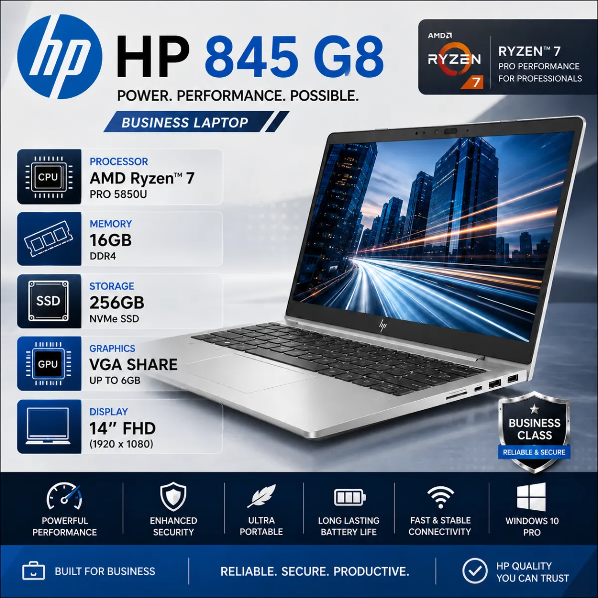 HP 845 G8 Ryzen 7 RAM 16GB SSD 256GB VGA SHARE 6GB 14